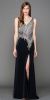 V-Neck Mesh Bejeweled Bodice Long Prom Pageant Dress in Navy